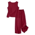 thumbnail image 3 of Favoffer Women Tank Top Pant Sets Crew Neck Sleeveless Vests Wide Leg Long Pants Cotton Linen Side Pocket Two Piece Outfits for Daily Casual Commute, 3 of 6