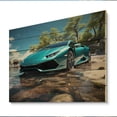 thumbnail image 2 of Designart "Car By The Beach Turquoise" Nautical & Beach Print on Natural Pine Wood, 2 of 5
