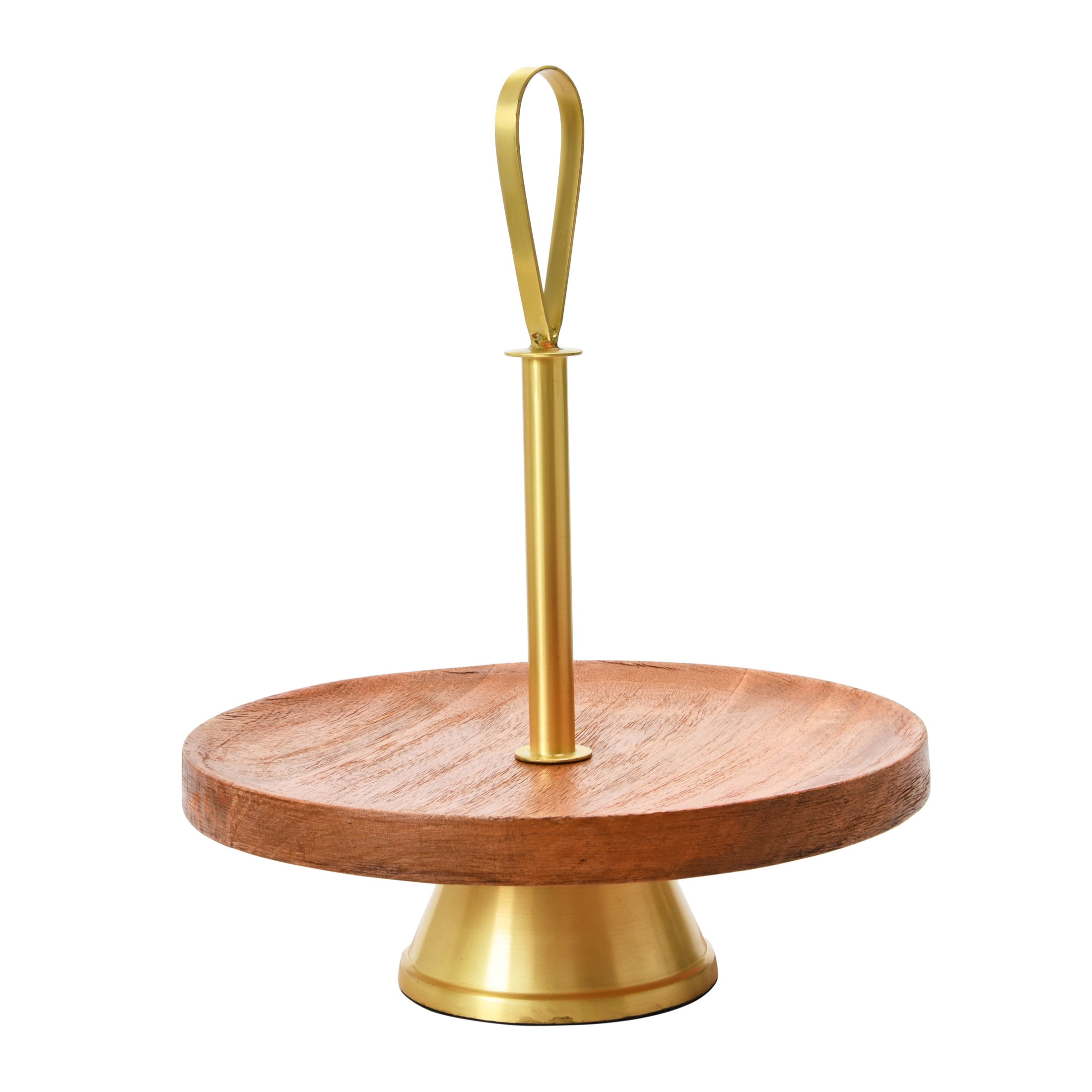 Creative Co-Op Elegant Modern Tray, Cake Stand or Desert Serve ware stand, Natural & Gold