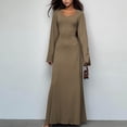 thumbnail image 3 of Women's Retro Fashion Loose U Neck Back Straps Slim Long Sleeved Dress Short Summer Dresses Woman Dresses Casual plus Dresses for Women plus Size Summer Casual Womens Dresses Large Stylish Casual, 3 of 5
