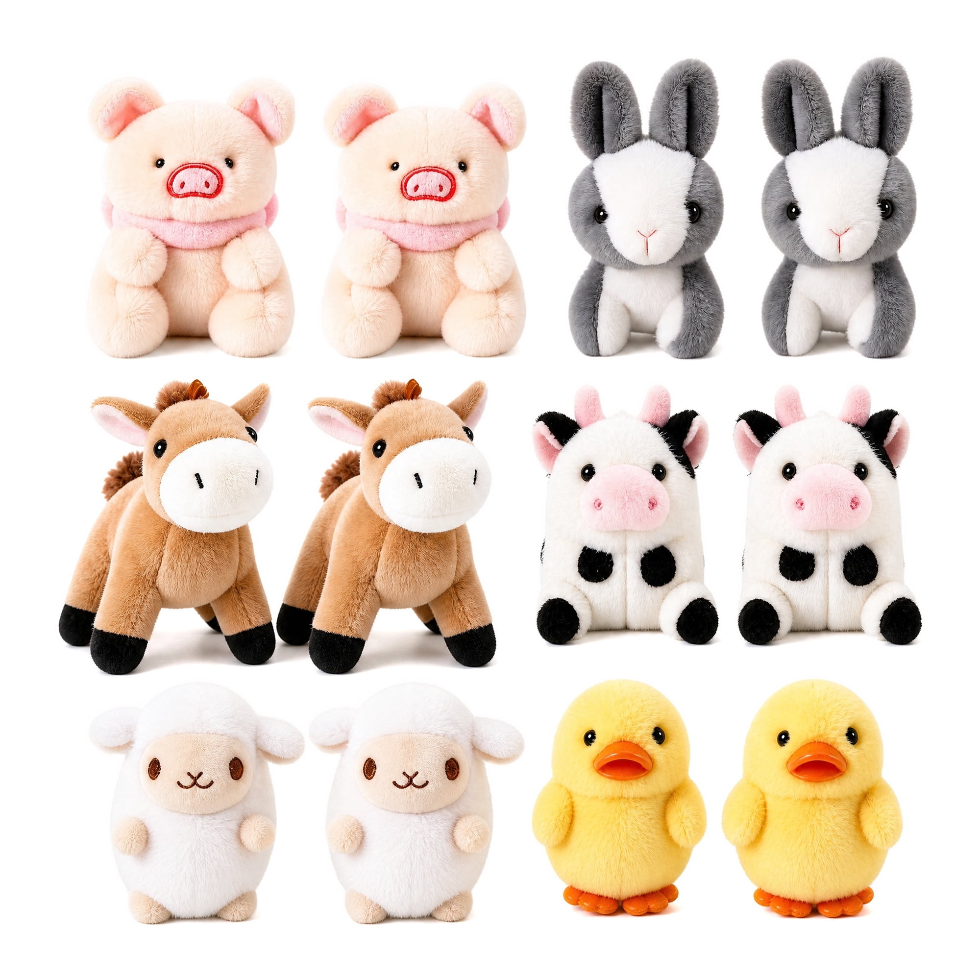 12pcs Farm Animal Toy, Cute Plush Lamb, Chick, Piglet, Cow, Perfect for Animal Themed Party, Student Achievement Award, Ideal Christmas and Halloween Birthday Gift