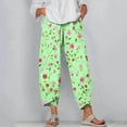 thumbnail image 2 of AJTQTH Plus Sized Cropped Pants for Women Stylish Floral Print Loose Cropped Trousers Wide-Leg Harem Pants with Pockets Summer Casual Pants Green M, 2 of 5