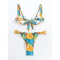 thumbnail image 5 of Conjunto de Bikini pequeño con realce para mujer, traje de baño pequeño con Tanga, Color contrastante, estilo brasileño, 2024, 5 of 5