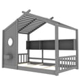 thumbnail image 5 of Twin Size Floor House Bed , Montessori Bed with Storage Shelf, Playhouse Bed with Roof Design, Gray, 5 of 16
