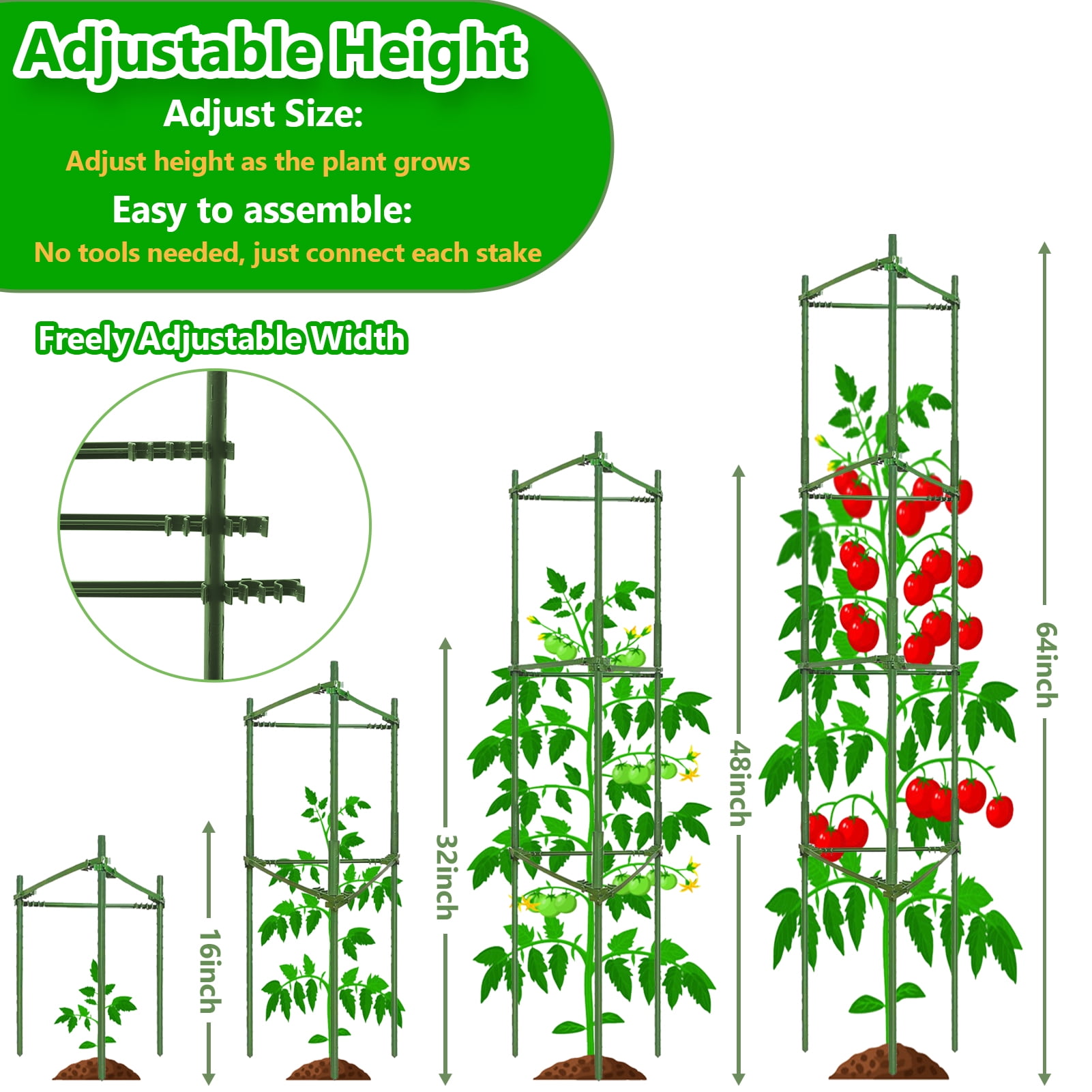 Remiawy Tomato Cages for Potted Plants, 3 Pack Adjustable Tall Up to 48" Tomato Trellis Plant Support Stake Cage with Plant Ties for Raised Garden Bed Outdoor Climbing Plants Vegetables Flowers