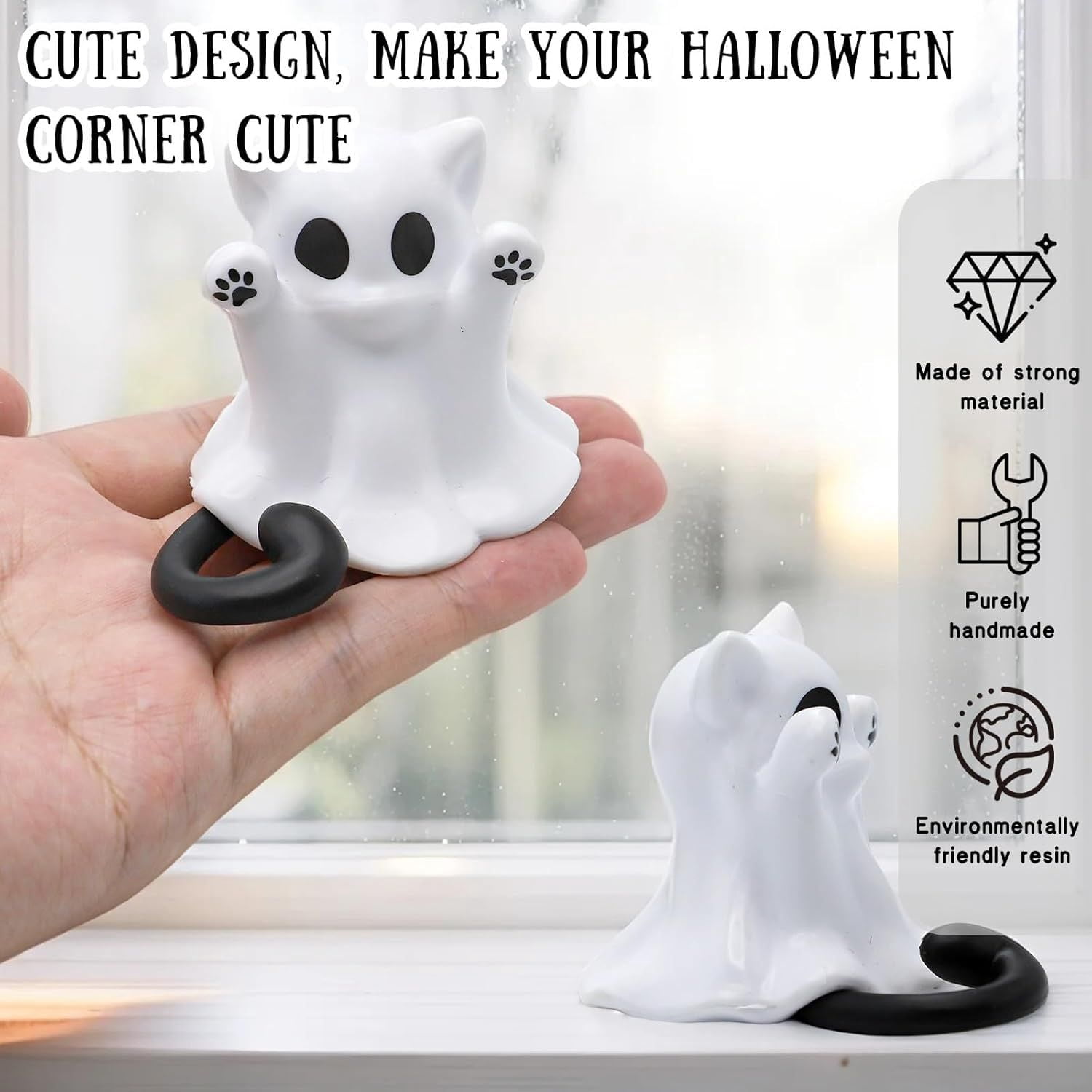 Glow-in-the-Dark Mini Ghost Figurine for Halloween Desk and Shelf Decor