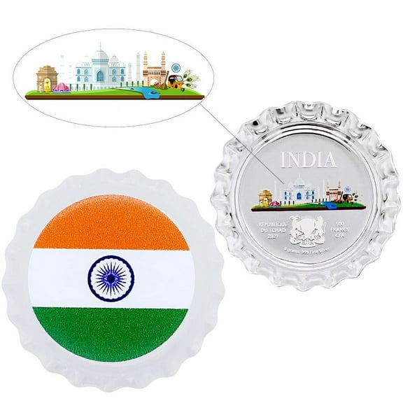 2021 Chad 6 Gram World Landmarks - India Bottle Cap Proof Silver Coin .999 Fine (in Cap)