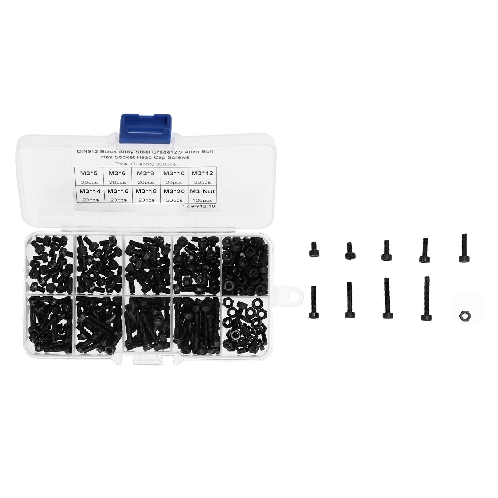300,Pc Alloy Steel Screw  Nut Kit, M3 Hex Socket Cap Bolts for Mold Assembly  Machinery