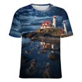 thumbnail image 5 of Lighthouse Sunrise Coast Scenery Pale Blue Tan T Shirts Basic T-Shirt Short Sleeve Ladies Tee Shirt Summer Graphic Clothing, 5 of 6