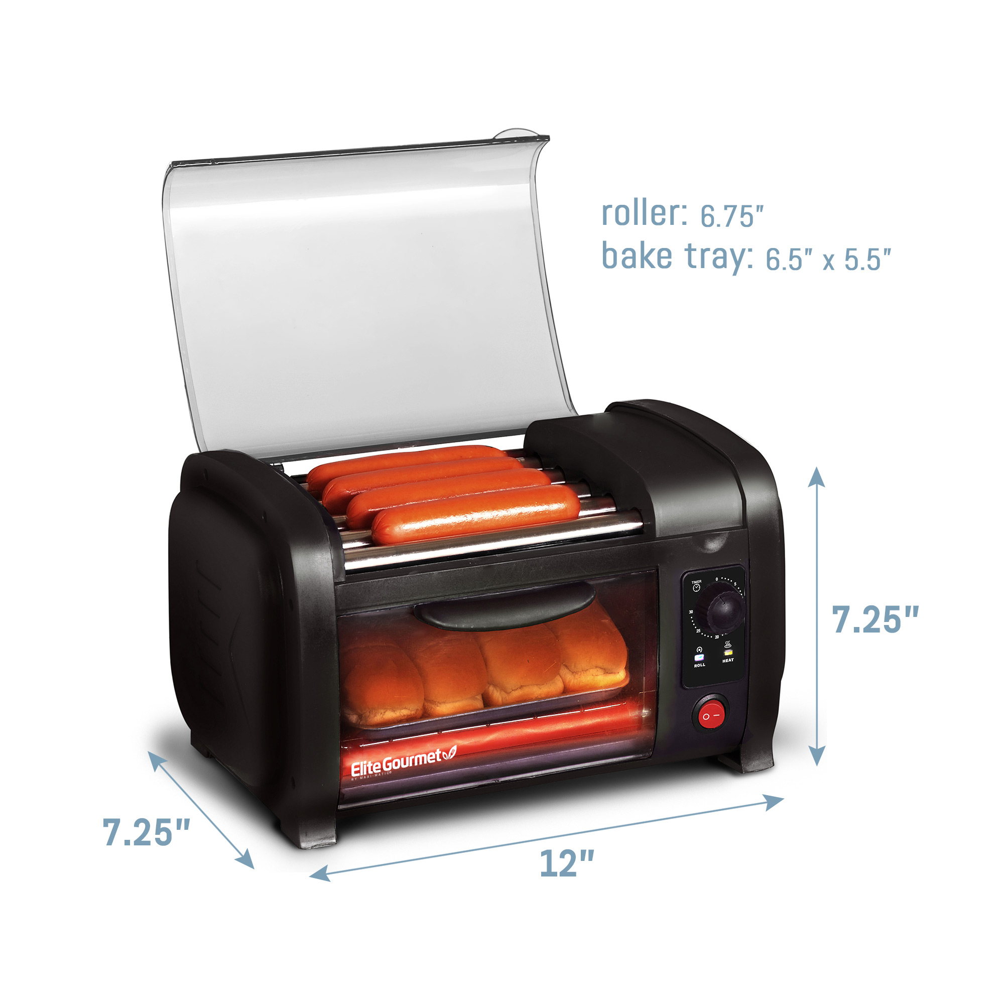 Elite Gourmet EHD-051B New Cuisine  Hot Dog Roller and Toaster Oven, Black - image 3 of 6