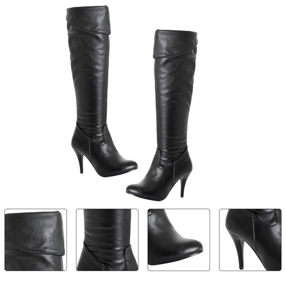 HAMPPLIES Women's Winter Boots Black High Leg Fashionable Outdoor Footwear Comfortable and Breathable Pair