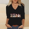 thumbnail image 2 of LEBONYARD Women's Fashion Christmas Printing V-Neck Tops Blouse Casual 3/4 Sleeve Comfortable Fit Soft Fit Drop Shoulder Solid Colored Ladies Tops, 2 of 5