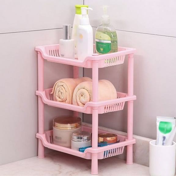 FELTECHELECTR 1Set ThreeLayer Storage Shelf Pink Plastic for Home Organization in Kitchen and Bathroom