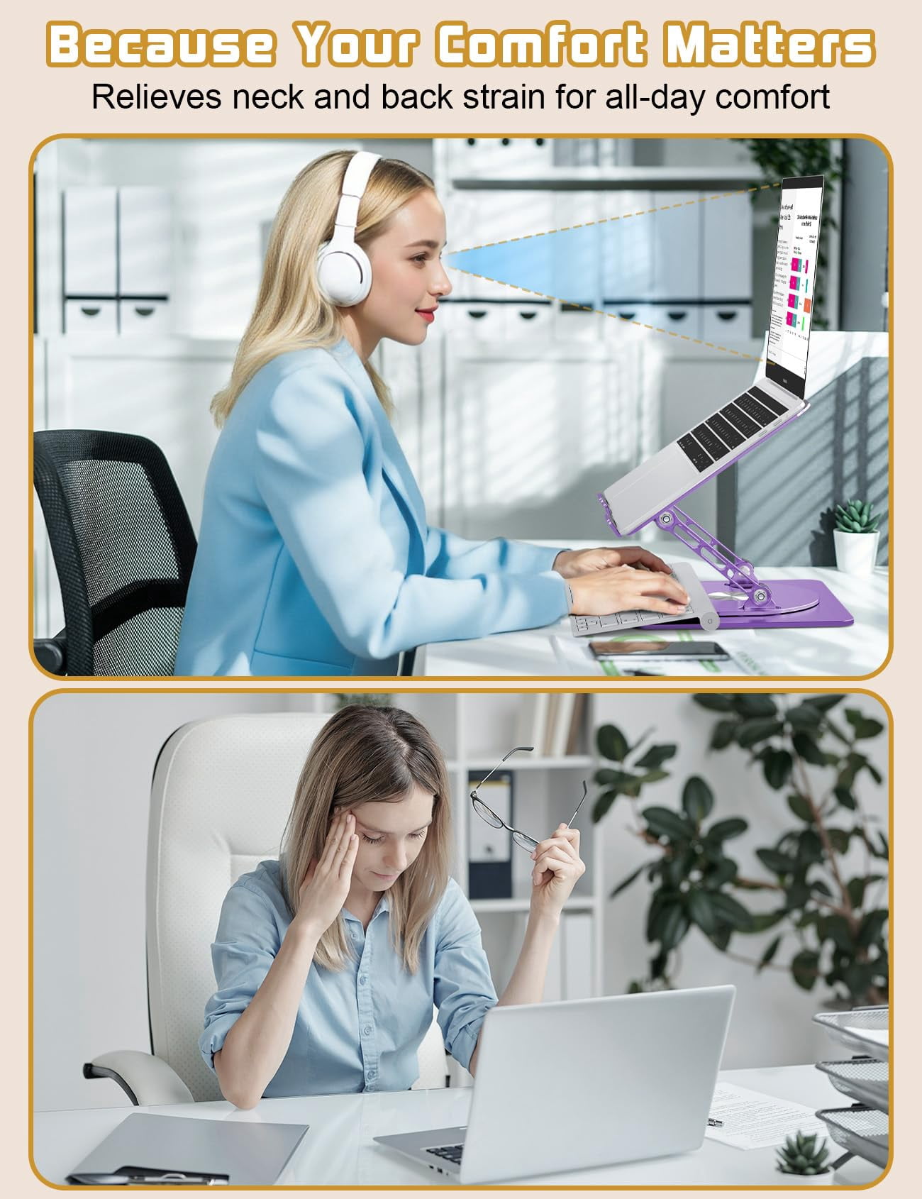 Adjustable Laptop Stand For Desk-360° Rotating Foldable Holder Riser Macbook Pro/air Notebook Up To 16" Purple