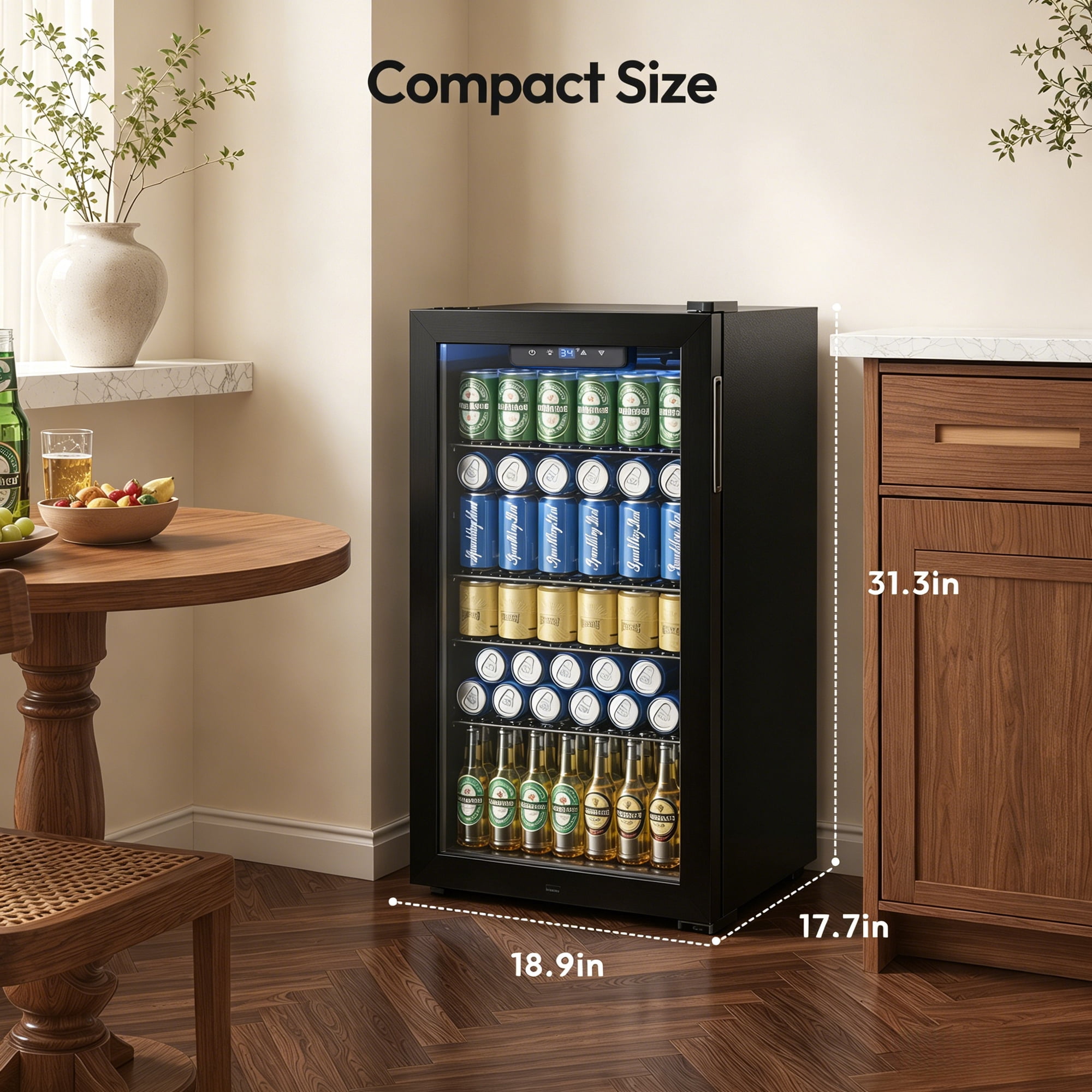 EUHOMY 125 Can Beverage Refrigerator and Cooler with Glass Door
