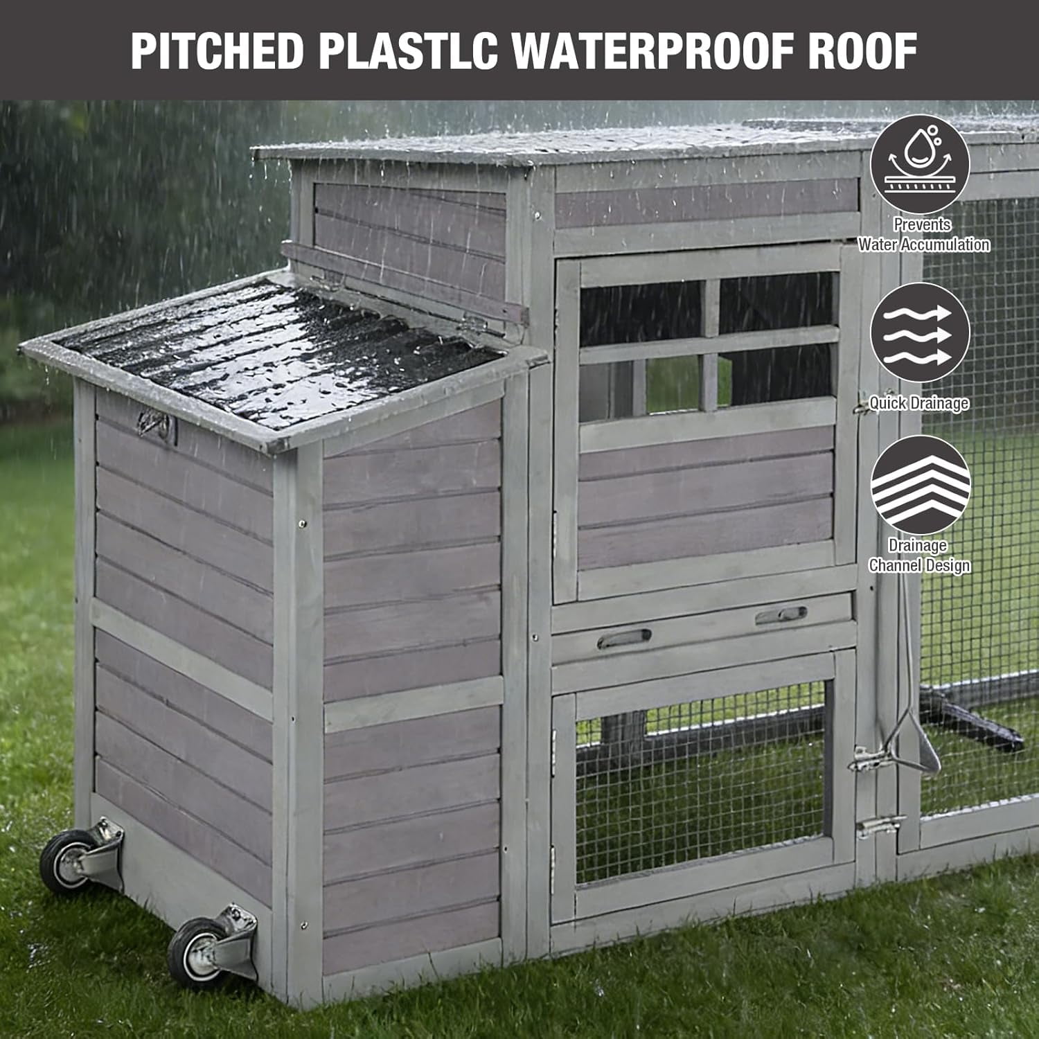 Aivituvin 78.4"Large Chicken Coop with Run, Mobile Portable Hen House Poultry Cage for 4-6 Chickens with Wheels, Nesting Box, Metal Tray, Waterproof