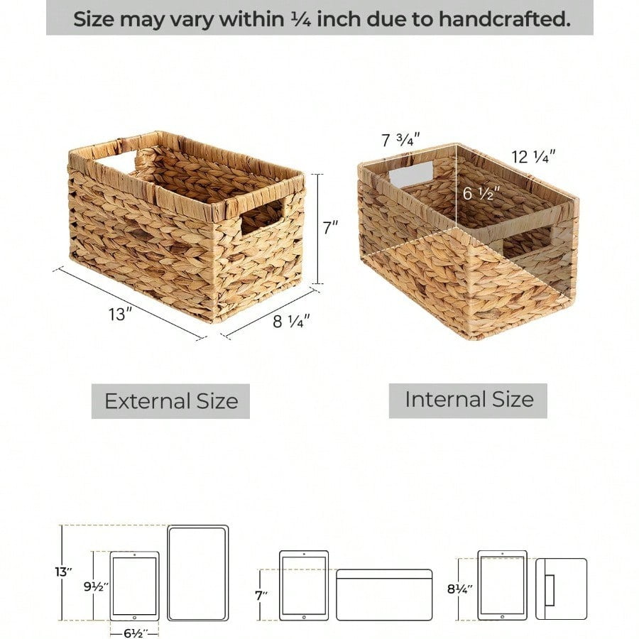 Wicker Basket, Baskets for Organizing, Storage Basket with Built-in Handles, Water Hyacinth Shelves (Medium 2-Pack, Natural Hyacinth)