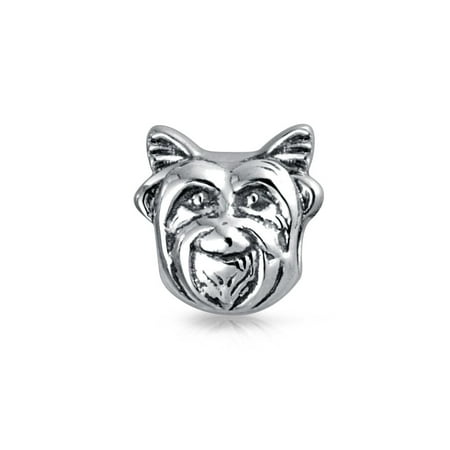 - Yorkie Dog Face Animal Charm Bead .925 Sterling Silver