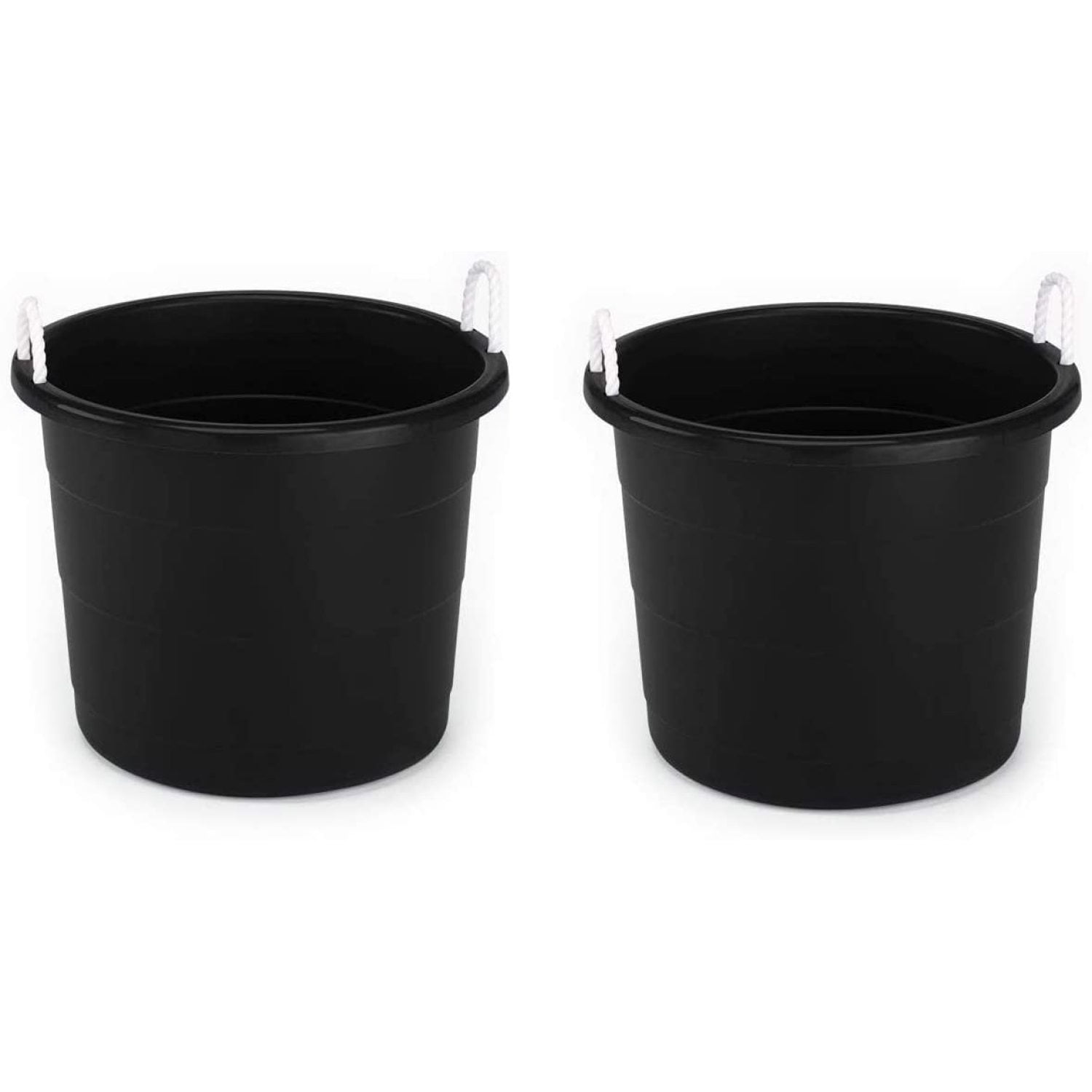 Bilot Multipurpose 17 Gallon Plastic Open-Top Round Utility Tub with Rope Handles for Indoor or Outdoor Home Organization, Black (2 Pack) -
