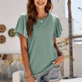 thumbnail image 2 of safuny Women's Trendy Loose Tops Summer Sale Clothing Trendy Tees Solid Ruffle Sleeve Shirts Round Neck Pullover Eyelet Elegant Casual Green XXL, 2 of 9