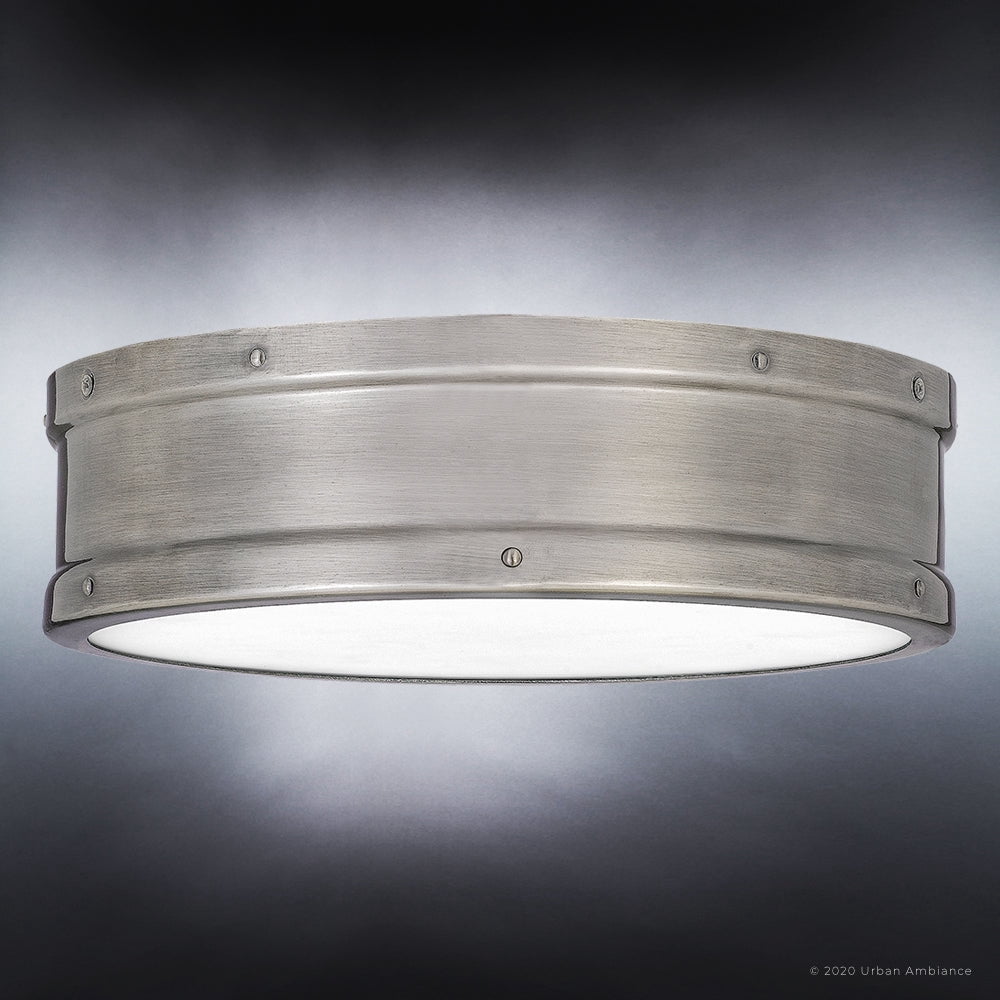 Luxury Craftsman Indoor Ceiling Light, 3.50''H x 12.75''W, with Vintage Style Elements, Antique Design, Rustic Polished Nickel Finish and Antique Polished Nickel Steel Shade, UQL4171