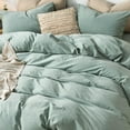 thumbnail image 5 of MooMee Duvet Cover Set 100% Washed Cotton Linen Like Textured Breathable 3 Piece (Green, Oversized King), 5 of 6