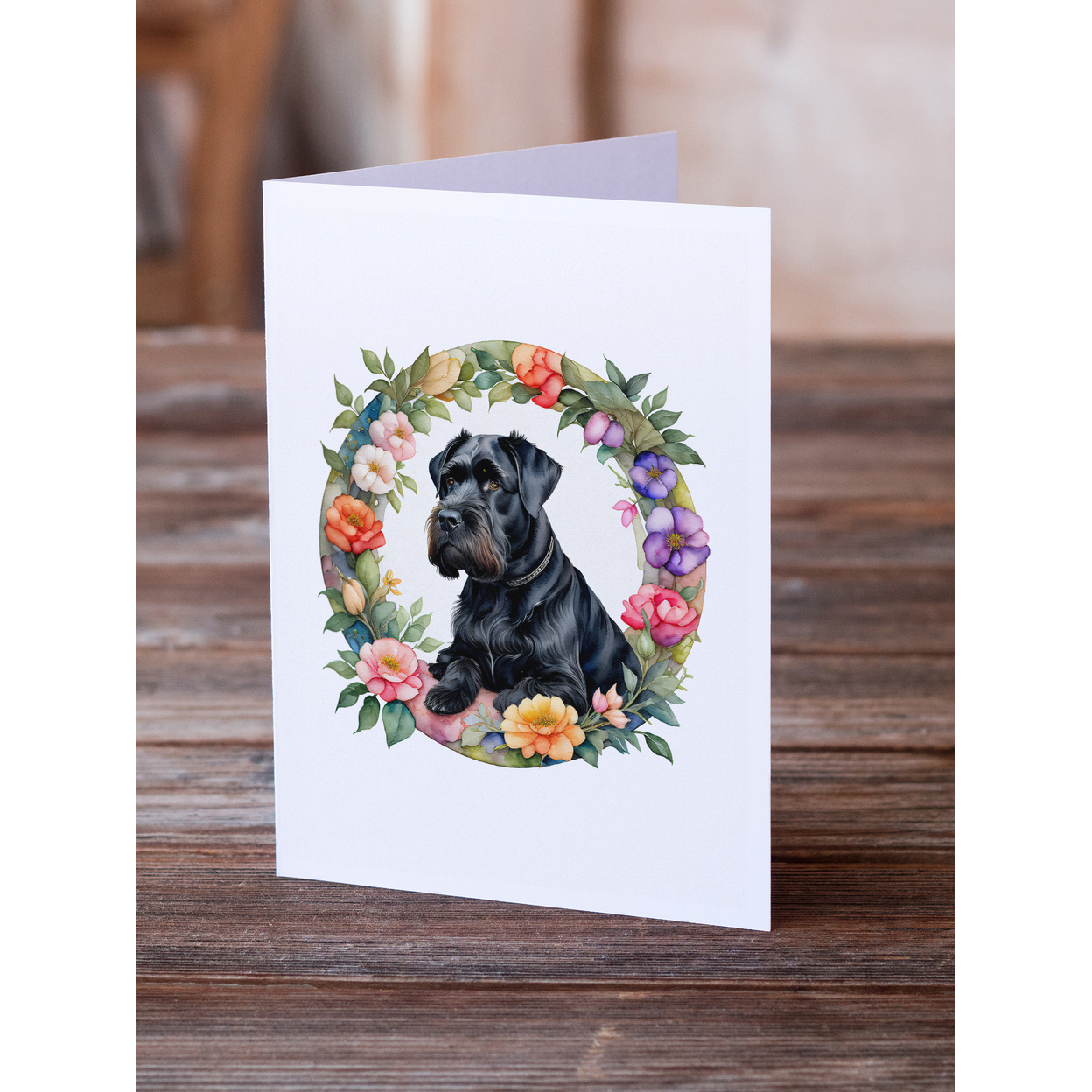 Giant Schnauzer and Flowers Greeting Cards and Envelopes Pack of 8 7 in x 5 in
