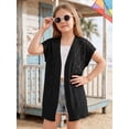 thumbnail image 5 of Girl's Crochet Sheer Open Front Swim Cover Up Short Sleeve Summer Beach Kimono Swimsuits, 5 of 8