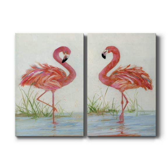 Flamingo I Premium Gallery Wrapped Canvas - Ready to Hang - Set of 2 - 8 x 12 Each