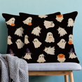 thumbnail image 2 of Halloween Pillow Covers 18x18 Inch Set of 2, Happy Halloween Funny Ghost Pumpkin Decorative Throw Pillowcase Black and White Ghost Cushion Cover for Sofa Couch Living Room Bed Decor, 2 of 6