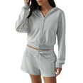 thumbnail image 2 of Womens 2 Piece Sets Outfits Long Sleeve Sweatshirts Tops Shorts Tracksuits Casual Lounge Set Matching Set Grey S, 2 of 9