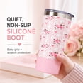 thumbnail image 6 of Biddlebee 20oz Insulated Stainless Steel Tumbler with Straw and Silicone Boot, Pink Roses, 6 of 10