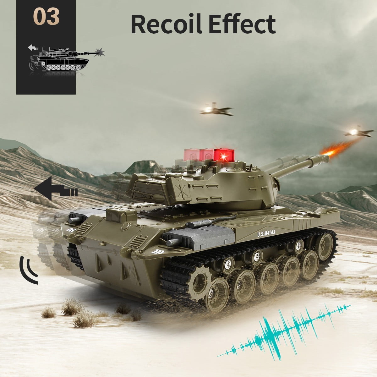 JJRC RC Tank 1/30 Remote Control Battle Tank Military Tank Shoots with Light & Sound Car Toy for Kids Boy Gifts