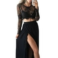 thumbnail image 2 of Women Lace Mesh See Through Sheer Long Sleeves Crop Tops Short Blouse T-Shirt, 2 of 7