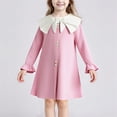 thumbnail image 2 of SERTG Girls Floral Lace Dress Round Neck Bow Collar Long Sleeved Dress Children Casual Spring Summer Everyday Skirt for Kids(Pink,7-8 Years), 2 of 9