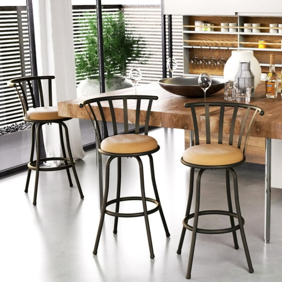 Ensemble de 3 tabourets de bar réglables Homy Casa – Style industriel, daim marron camel