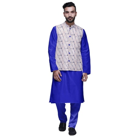 

Atasi Traditional Mens Dupion Silk Kurta Pajama Set With Nehru Jacket Men Wear