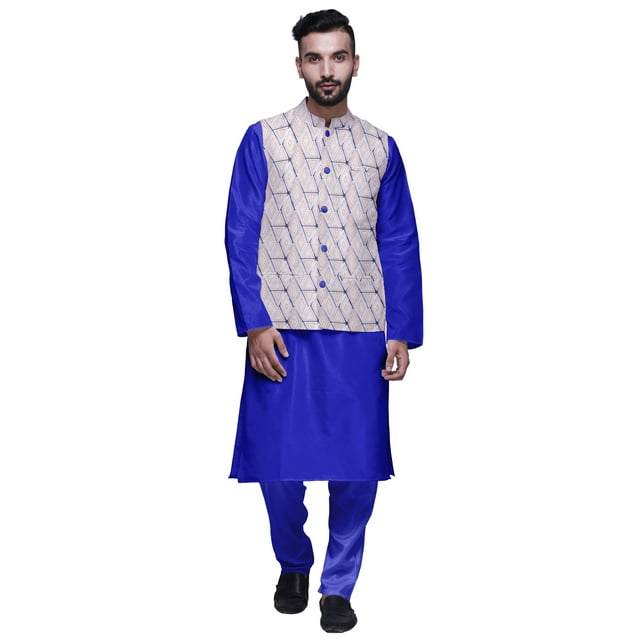 Atasi Ensemble Kurta Pyjama en Soie Ethnique Dupion avec Veste Imprimée pour Hommes