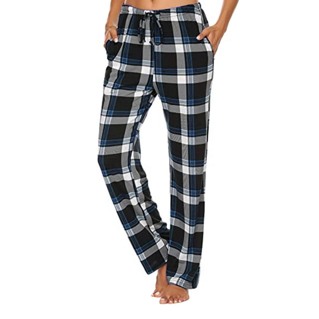 WILLBEST Pantalones Casuales para Mujer, Cómodos Pijamas de Cuadros con Pierna Ancha, Pantalones Largos de Yoga para Un Estilo Versátil de Día y Noche y Relajación. Chica