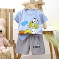 thumbnail image 2 of OYXSER Toddler Boy Summer Clothes Cartoon Summer Short Sleeve Shirt & Casual Shorts Set Cool Short Sets, Sky Blue 3-4T, 2 of 5