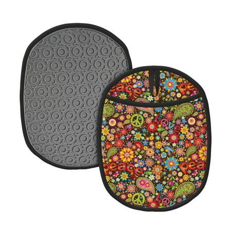 

Naloa Hippie Peace Love Silicone Pot Holders Oven Mitts Heat Resistant Hot Pads Non Slip Pot Holder for Kitchen Baking and Cooking 9.4 x 7.5 Inches