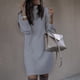 thumbnail image 2 of Vestido suelto de invierno para mujer, vestido hasta la rodilla, manga larga, cuello alto de otoño, suéter de punto cálido, vestido hasta la rodilla, 2 of 5