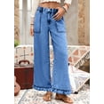 thumbnail image 3 of DOKOTOO Jeans for Women High Waisted Wide Leg Jeans with Ruffle Hem Trendy Stretchy Denim Loose Pants Straight Leg (Plus Sizes Available), 3 of 8