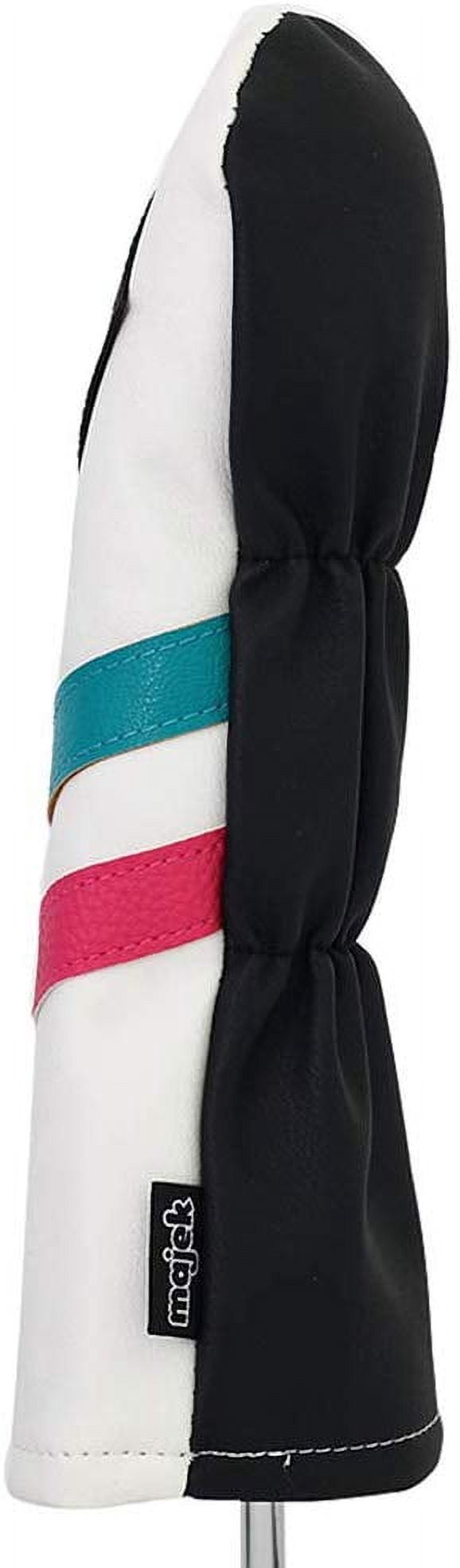 Majek Golf Vintage Headcovers White Seafoam Teal Pink Stripe Premium Retro Leather Style 1 & 3 Driver and Fairway Head Covers Fits 460cc Drivers and All Modern Metal Woods Custom Design in California