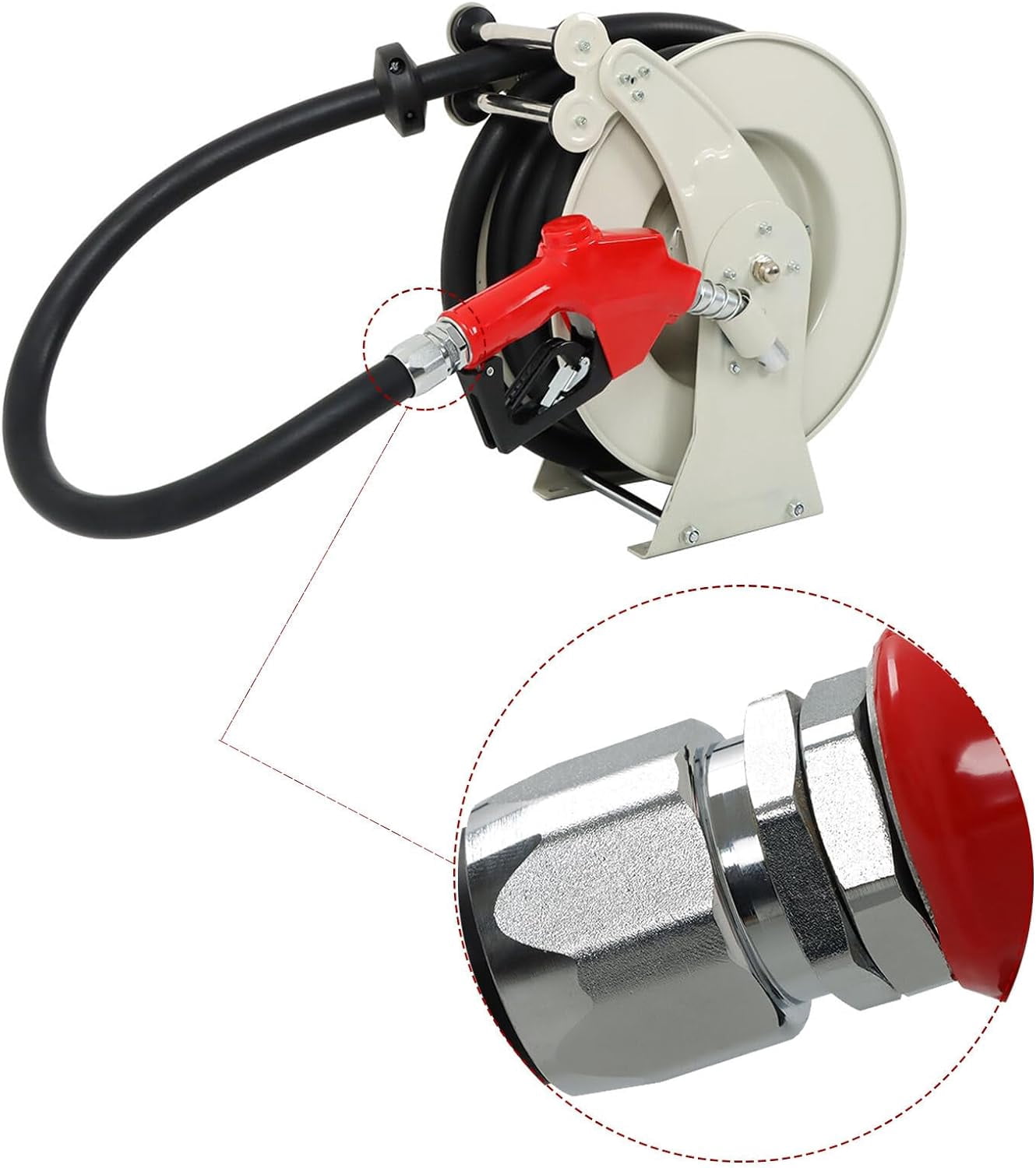 munirater 1 Inch x 33 Ft Diesel Fuel Hose Reel with Fuel Nozzle Heavy Duty Steel Retractable Hose Reel