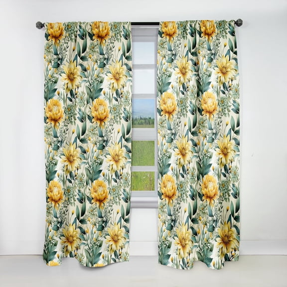 Designart "Ferns In Lush Green And Yellow I" Floral Blackout Curtain Single Panel