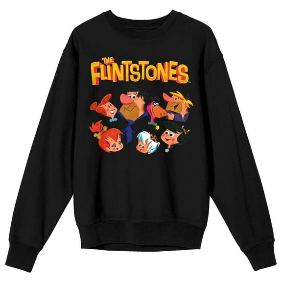 The Flintstones Group Face Shot Juniors Black Long Sleeve Sweatshirt-Medium