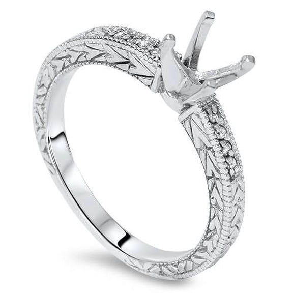 Pompeii 1/10ct Vintage Diamond Ring Setting 14K White Gold (H/I,I2-I3)