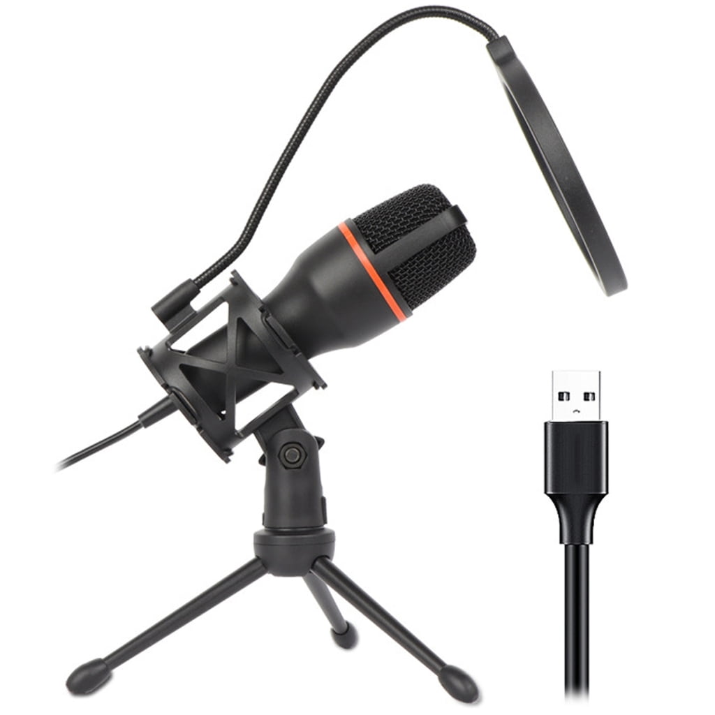 LED Condenser Microphone Professional Mic for Gaming Karaoke Singing and Recording with Stand Plug and Play