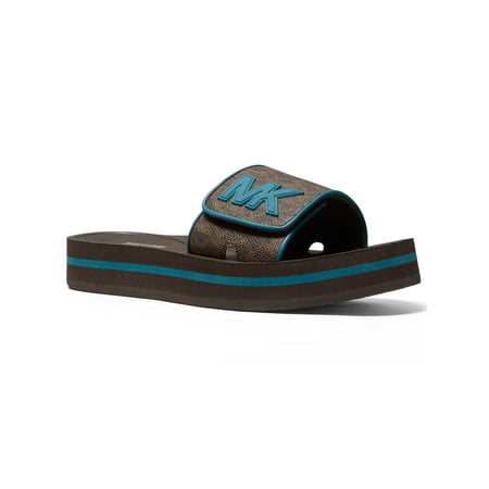 

MICHAEL KORS Womens Brown Logo Strap Cushioned Round Toe Platform Slip On Slide Sandals 11 M